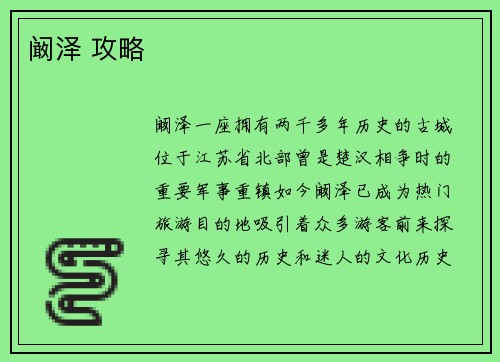 阚泽 攻略